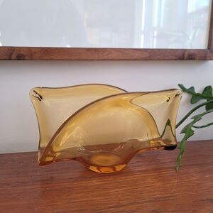 Vintage Mid-Century Murano Amber Gold Glass Napkin Holder